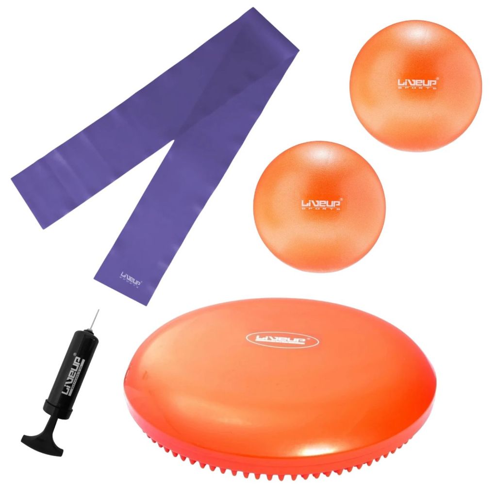 Disco Inflável Equilibrio + 2 Overball para Pilates 25cm Laranja+ Faixa Elástica Média