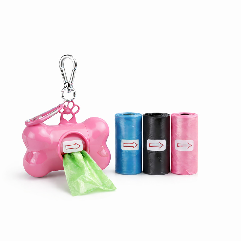 Kit Cata Caca Cachorro Dispenser Saquinhos 1 Refil 3 Refis Rosa Passeio Pet Higiene