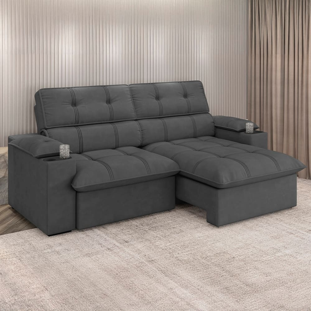 Sofá 4 Lugares Besthouse Liverpool Slim Assento Retrátil e Reclinável, Revestido em Suede Luizzi