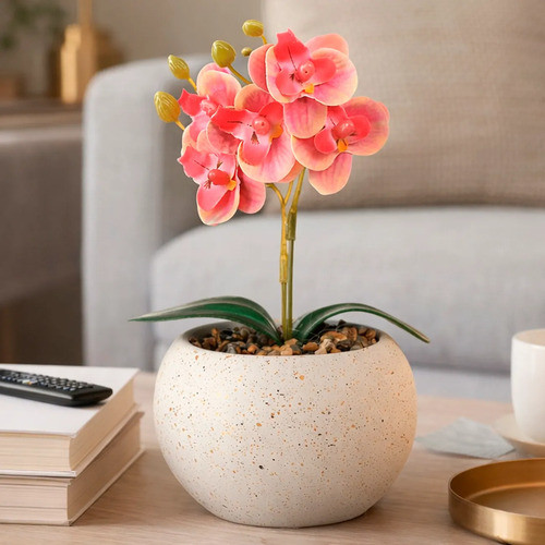 Vaso Decorativo Arranjo Orquídea Planta Artificial Vasinho Enfeite Aparador Varanda Quarto