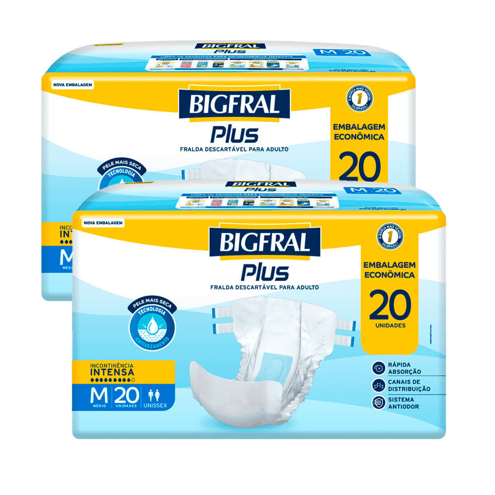 Kit 2 Fralda Bigfral Plus Econômica M 20 Unidades