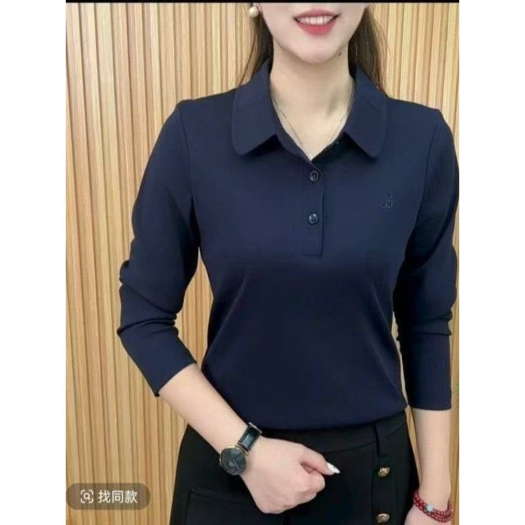 Primavera outono moda estilo ocidental senhoras de manga comprida camiseta mãe de meia-idade POLO camisa de fundo tamanh