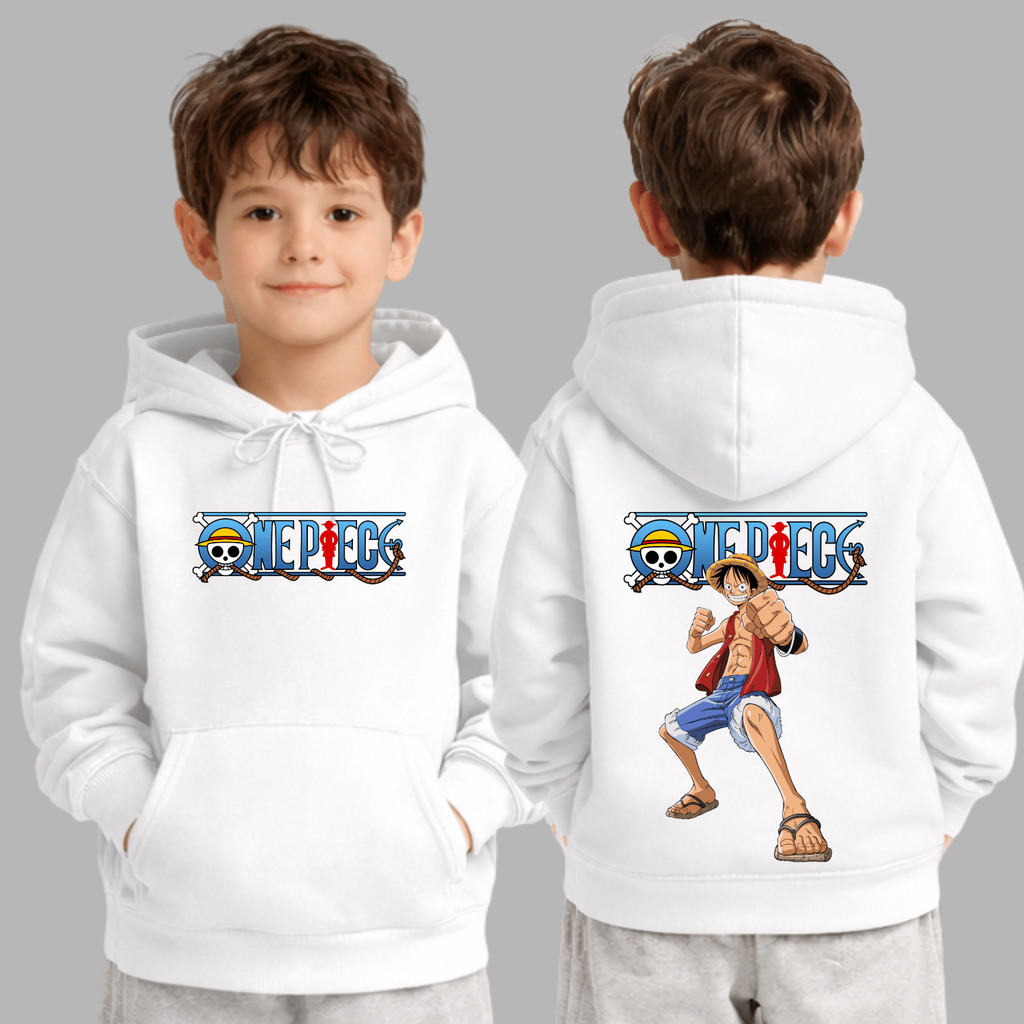 Moletom Infantil Blusa  One Piece Luffy Streetwear Casaco Blusão Flanelado Bolso e Capuz