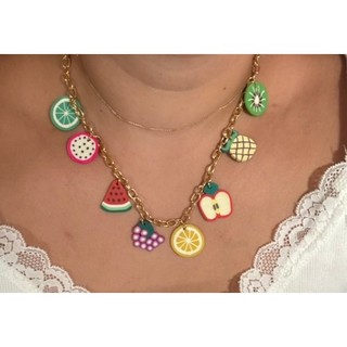 Colar de frutas colorido moda verão folheado a ouro 18k