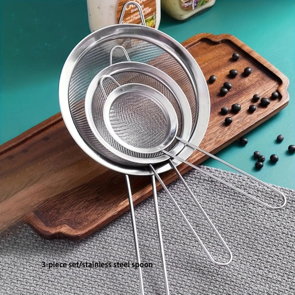 3 Kit  Conjunto Kit Peneiras Coador De Inox UtensíLios Cozinha Promotion
