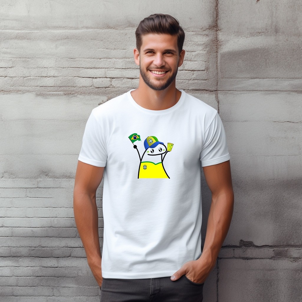 Camiseta Masculina Estampada Brasil Copa do Mundo Futebol Hexa Brasileiro Torcedor Flork Meme 100% Algodão