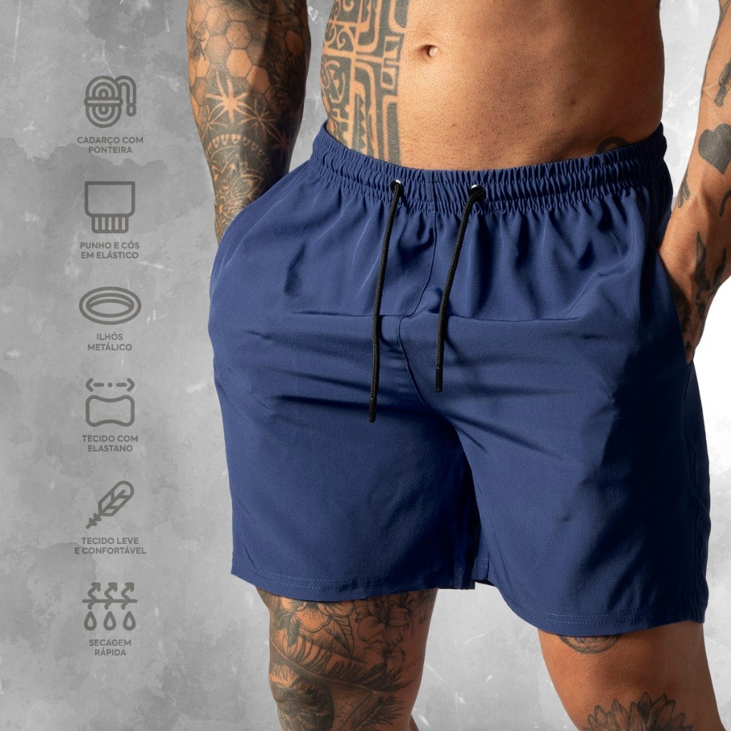 Shorts Bermuda Masculino Tactel com Elastano Liso – Moda Praia, Academia, Treino e Casual