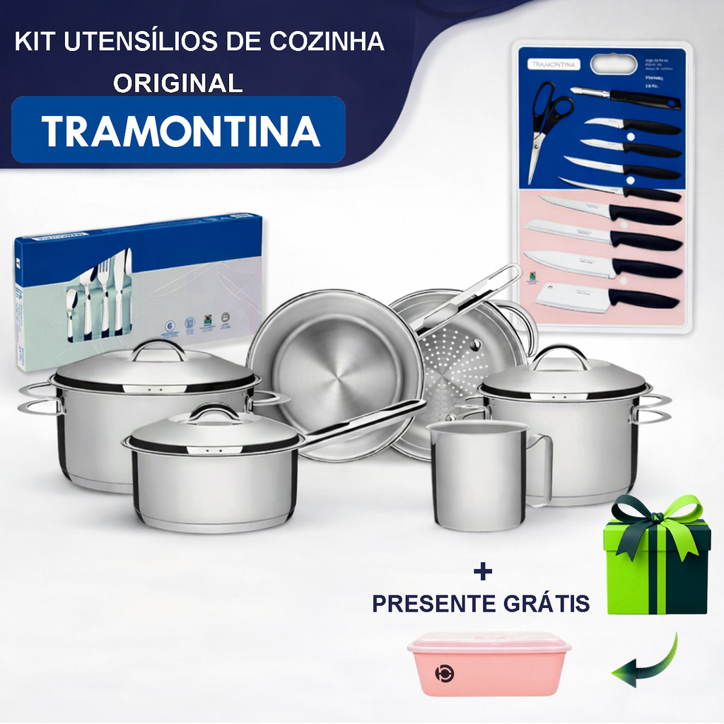 Jogo de Panelas Tramontina Solar Faqueiro Tramontina Buzios 24 Peças Jogo de Facas Tramontina 10 Pcs — R$ 1.029,90 em Shopee, 39% OFF
