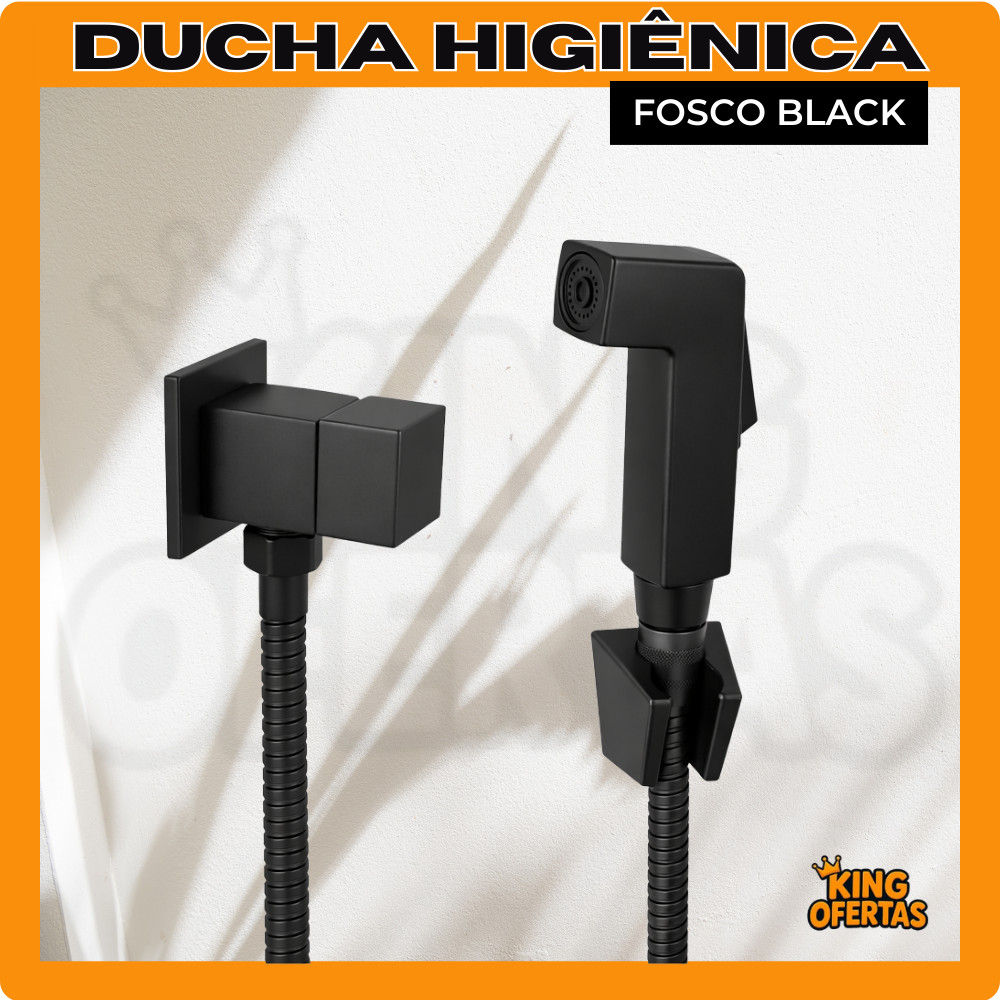 Ducha Higiênica Quadrada Black Luxo para Banheiro e Lavabo 1/4 Volta - Preto Fosco