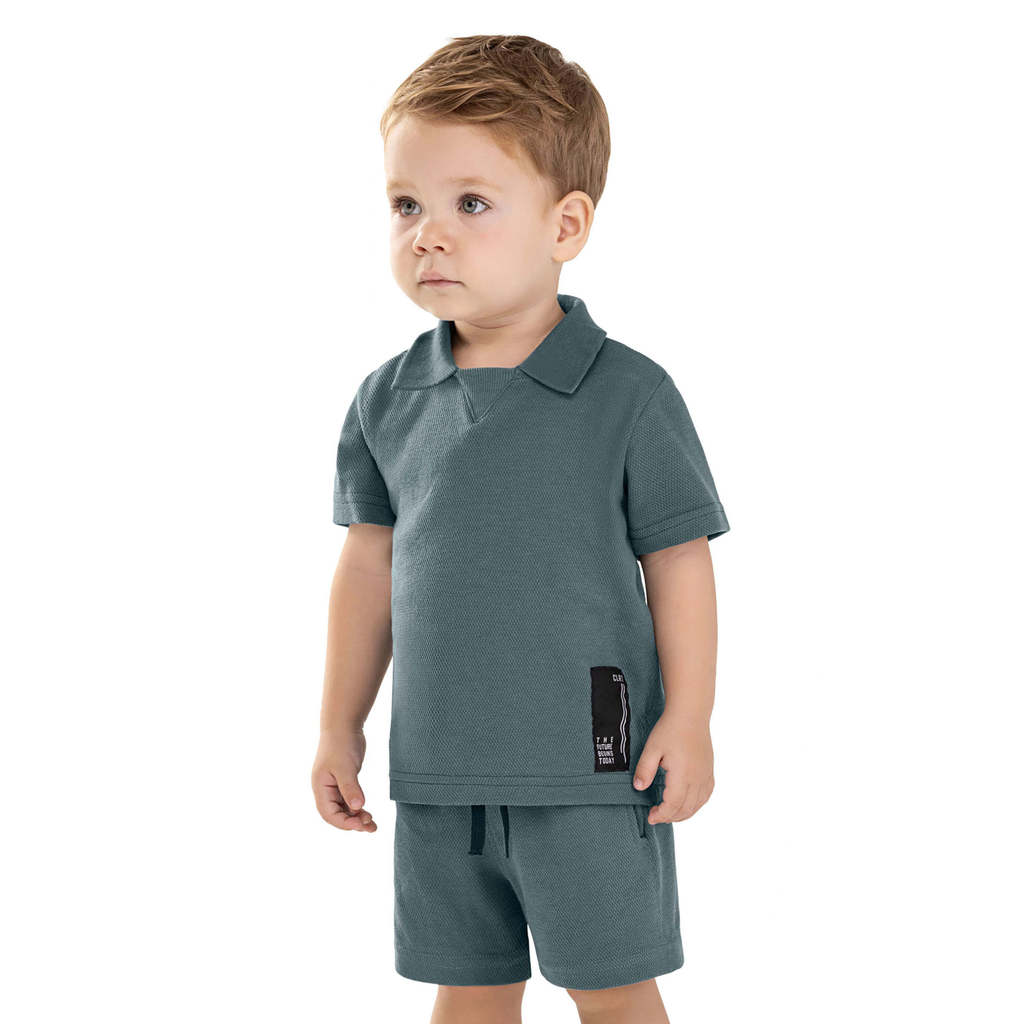 Conjunto Infantil Menino Polo Textura Colorittá Azul em Oferta na Shopee