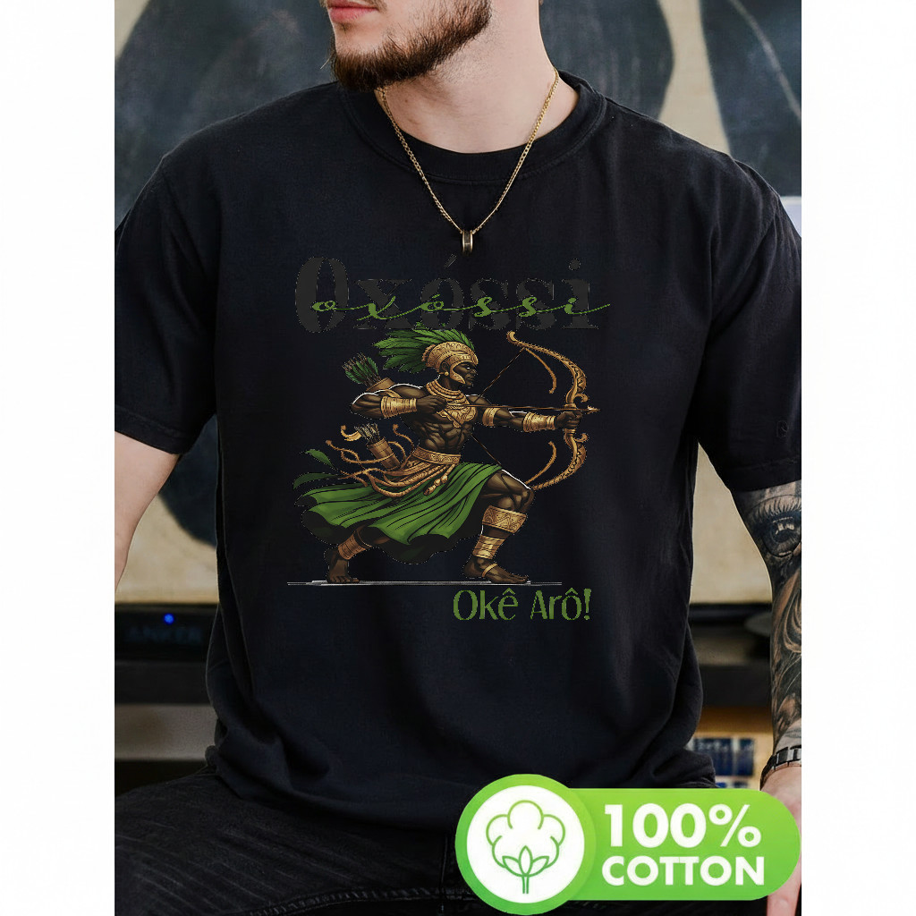 Camiseta Masculina Oxossi com arco flecha e adornos tradicionais moderna estilosa premium