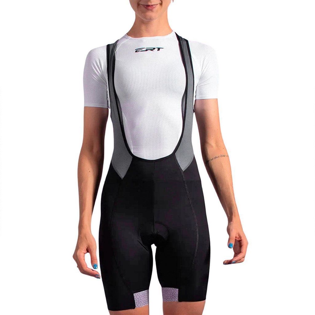 Bretelle de Ciclismo ERT Lady Gel com Zíper Feminino Preto e Cinza