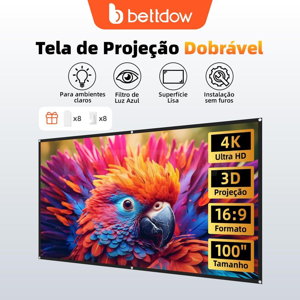 BETTDOW 100” ALR 4K Anti-Light Folding Projection Screen | High Definition Home Cinema 16:9 Easy Installation em Oferta na Shopee
