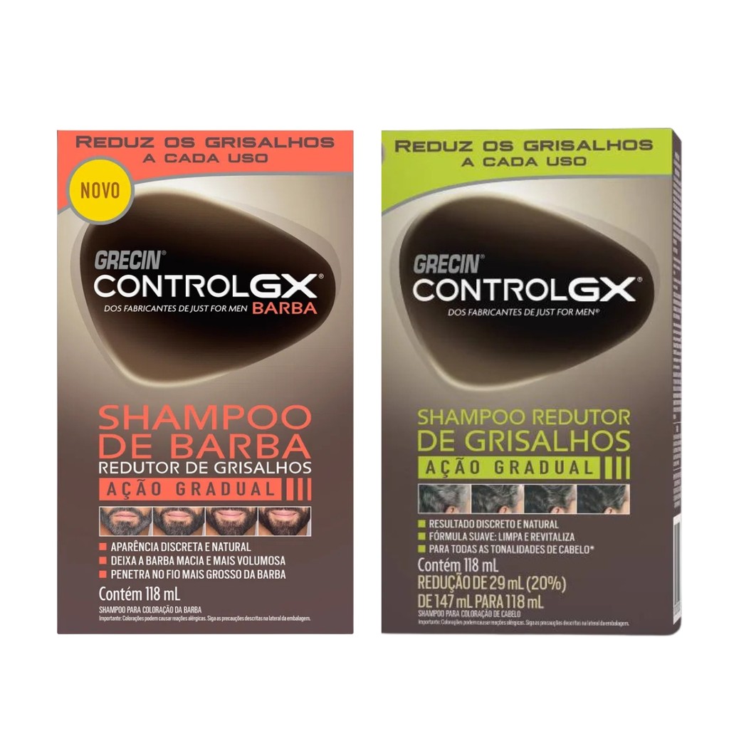 KIT SHAMPOO REDUTOR DE GRISALHOS + SHAMPOO DE BARBA CONTROL GX GRECIN 118ML