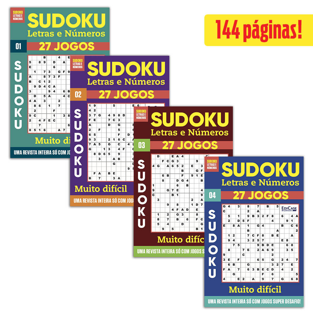 Kit 4 Revistas Sudoku ed.01 - 144 págs.- Muito Difícil