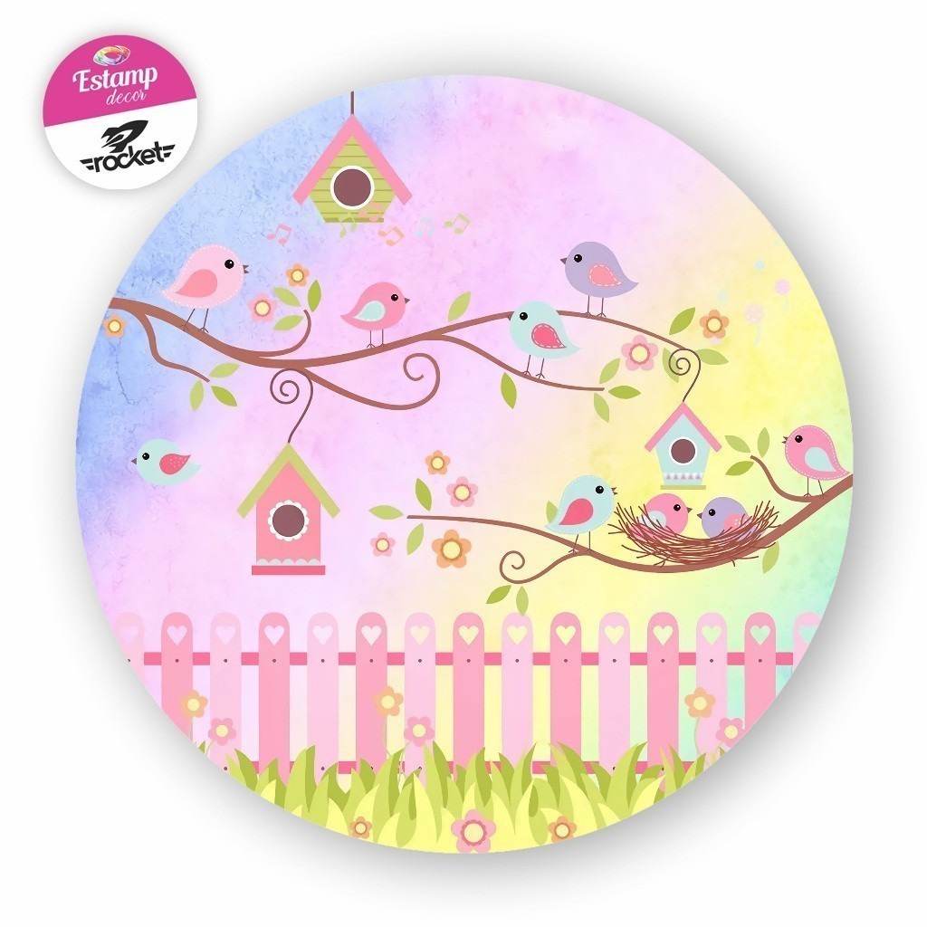 Painel JARDIM DOS PASSARINHOS,  Redondo  50 x 50 C/ elástico SUBLISTAR em Oferta na Shopee
