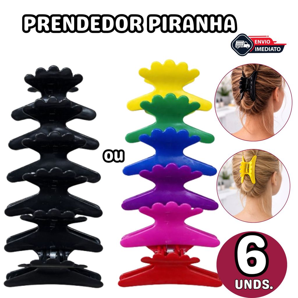 Kit 6 Prendedores Piranhas para Cabelo Salão de Beleza - Presilha para Cabelo
