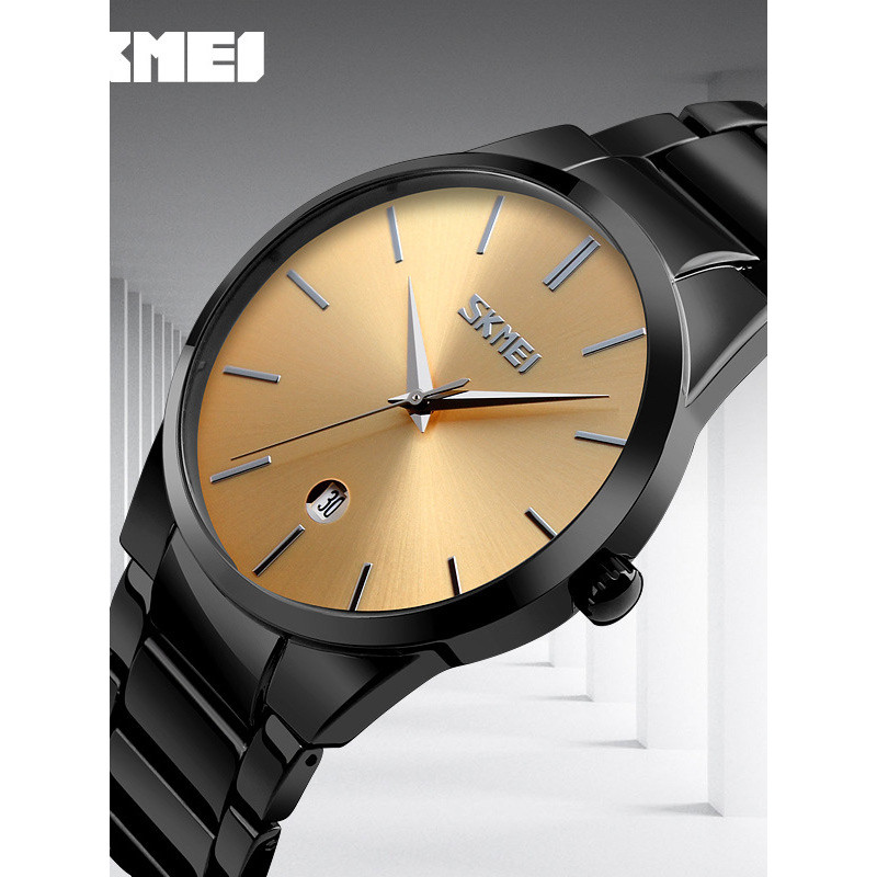 SKMEI Moment Beauty Fashion Relógio masculino à prova d'água versão coreana relógio de quartzo com pulseira de aço moder