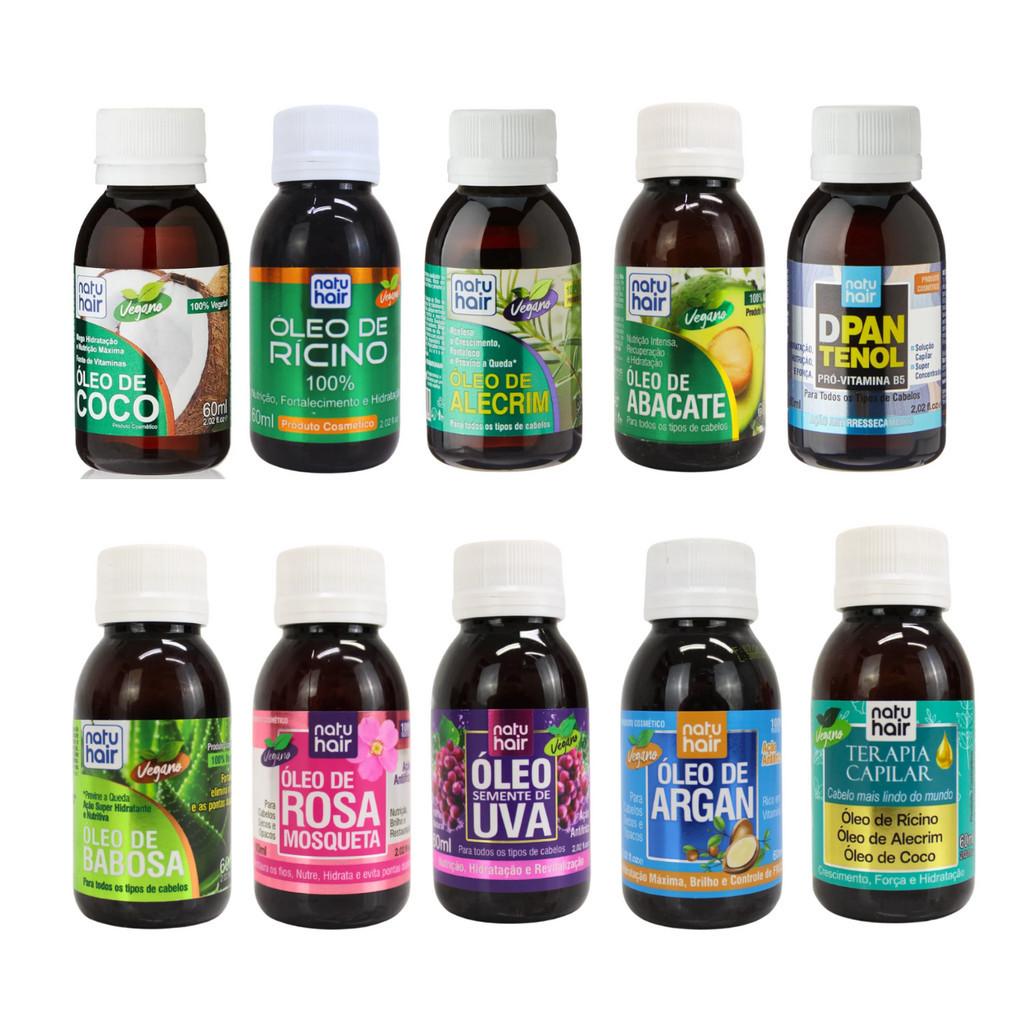 Óleo Capilar NatuHair 60ml | Crescimento, Hidratação, Brilho e Nutrição | Escolha o Seu