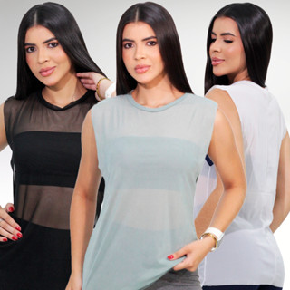 Kit 3 Regata Fitness Tule Transparente Feminina Academia Leve e Estilosa em Oferta na Shopee