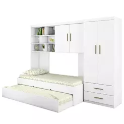 Quarto Infantil Chiara Guarda Roupa e Aéreo 2 Portas com Cama e Auxiliar Branco - Phoenix