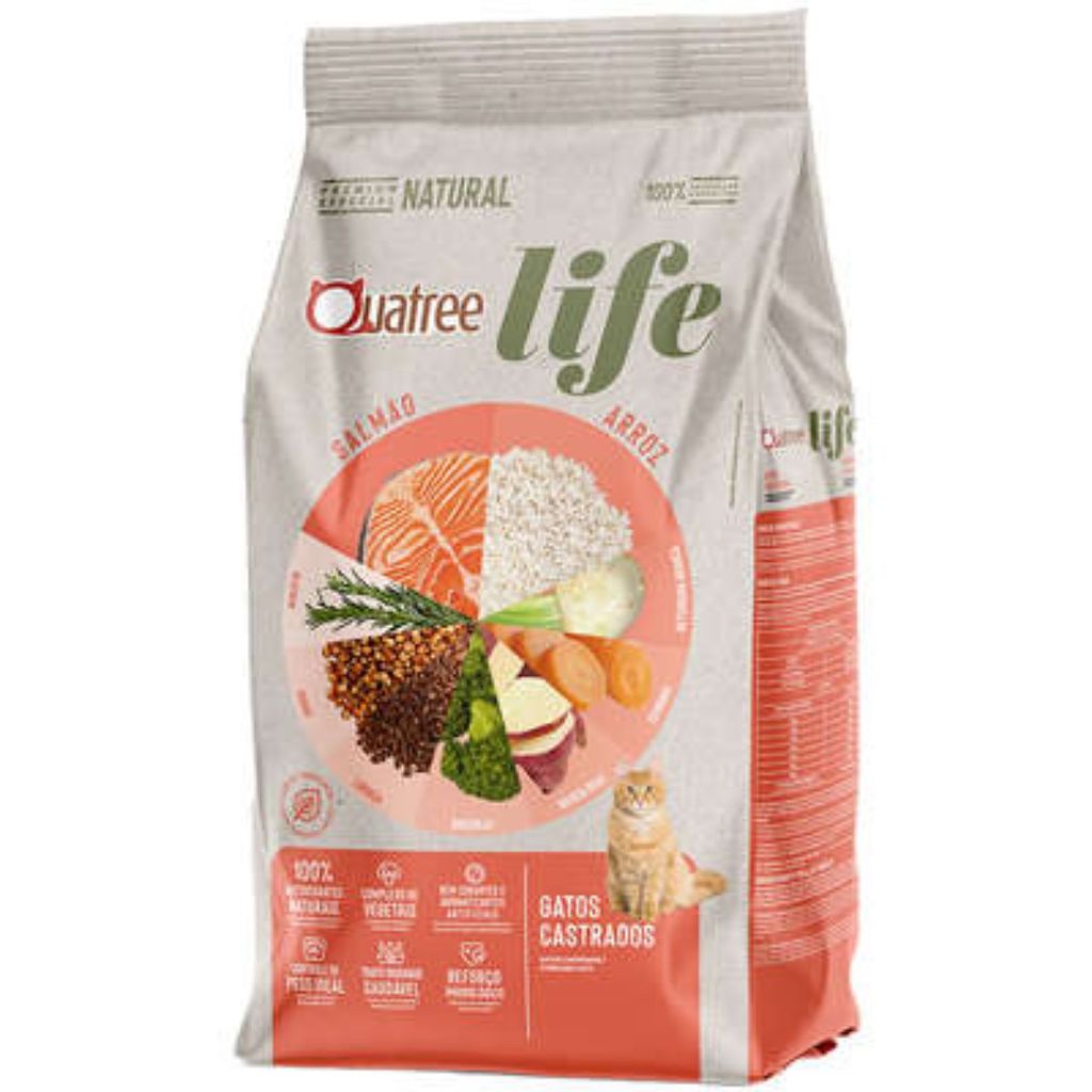 Ração Quatree Life Gatos Castrados Salmão e Arroz 10.1kg