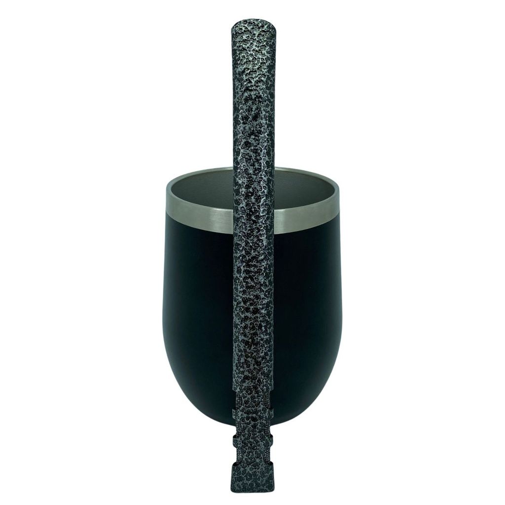 Kit tereré copo cuia térmico 350ml parede dupla inox preto + bomba tela v8 19cm + escova higiênica