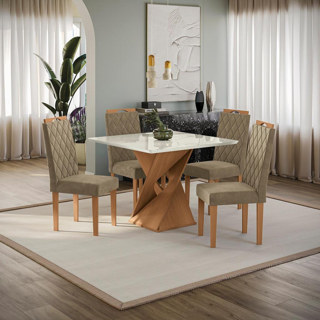 Conjunto Sala de Jantar Luna Kappesberg 4 Cadeiras Veludo Bege em Oferta na Shopee