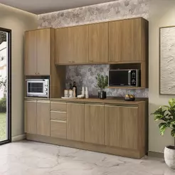 Armário de Cozinha Compacta Nicho Micro-ondas 100% MDF 250cm Nogueira Celeste Kappesberg