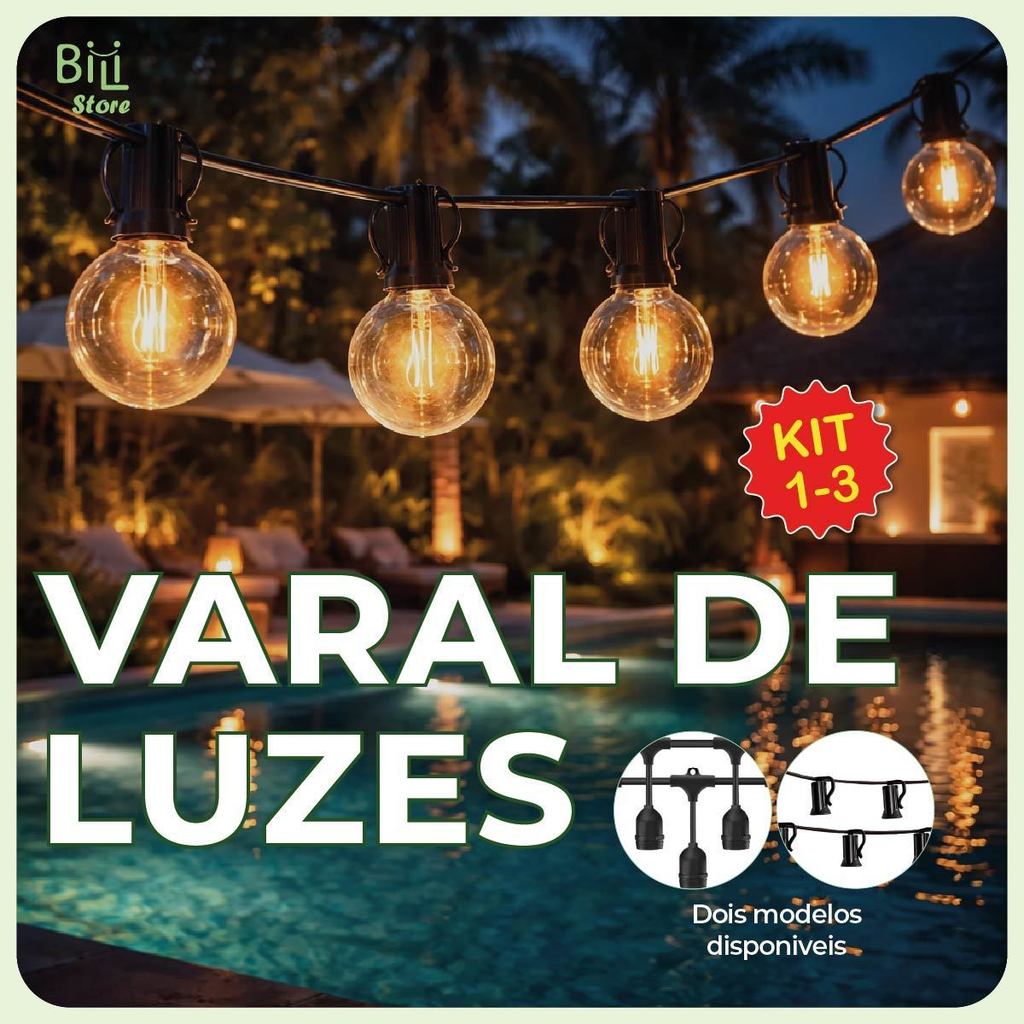 Varal de Luzes 5 Metros Cordão IP20 A Prova dágua Sem Lâmpada Bocal E27