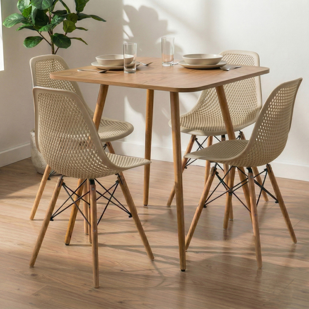 Mesa Sofia Quadrada Freijó 70 Cm MDF + 4 Cadeiras Eloá