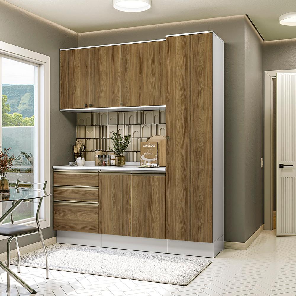 Armário de Cozinha Compacta 100% MDF 190cm Branco/Nogueira Celeste Kappesberg