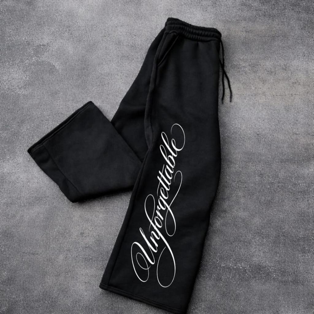 Calça Wed Leg Moletom Baddy Streetwear Unforgettable Tendência Y2k Confortável Algodão Premium Unissex Inesquecível