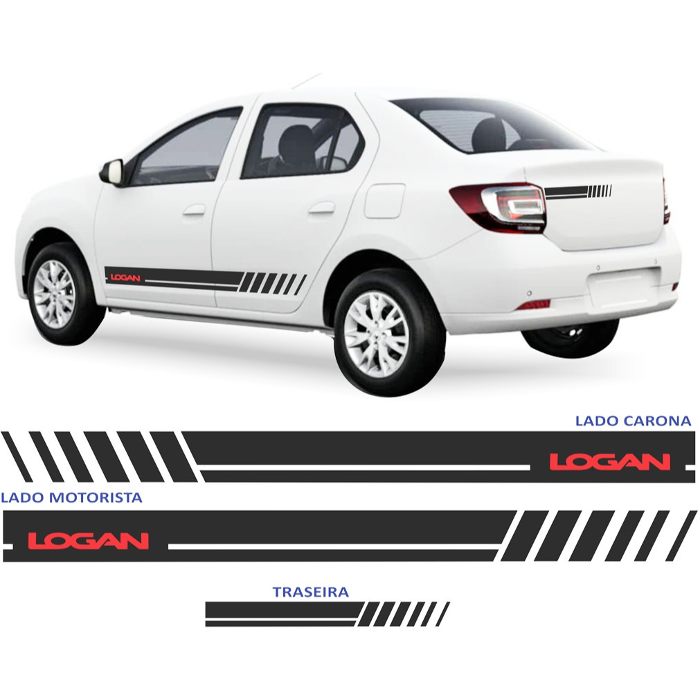 acessorios renault logan faixas lateral e traseira kit adesivos