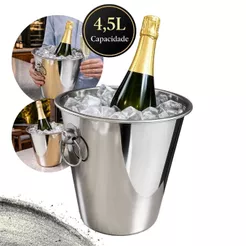 Balde de Gelo 4,5 Litros Aço Inox com Alça Resistente para Champagne Cerveja Bebidas Garrafa Evento Bar long neck
