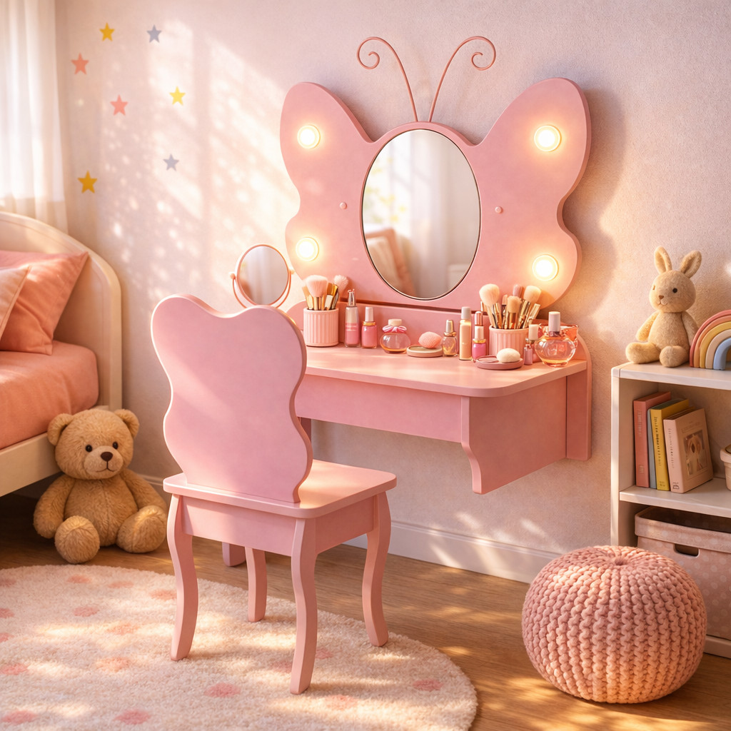 Penteadeira Infantil Menina Rosa Camarim Espelho MDF Luxo