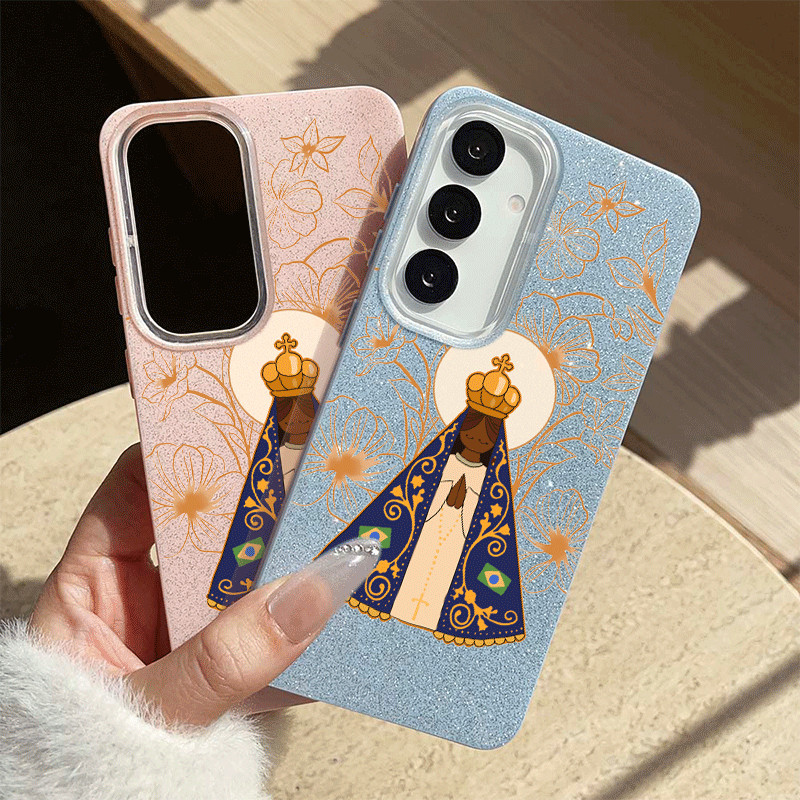 Capa Capinha Para Samsung Galaxy A16 S25 S26 A03 A05 A15 A32 A34 A36 A56 S20 S21 S23 S34 Nossa Senhora Glitter Caso De T