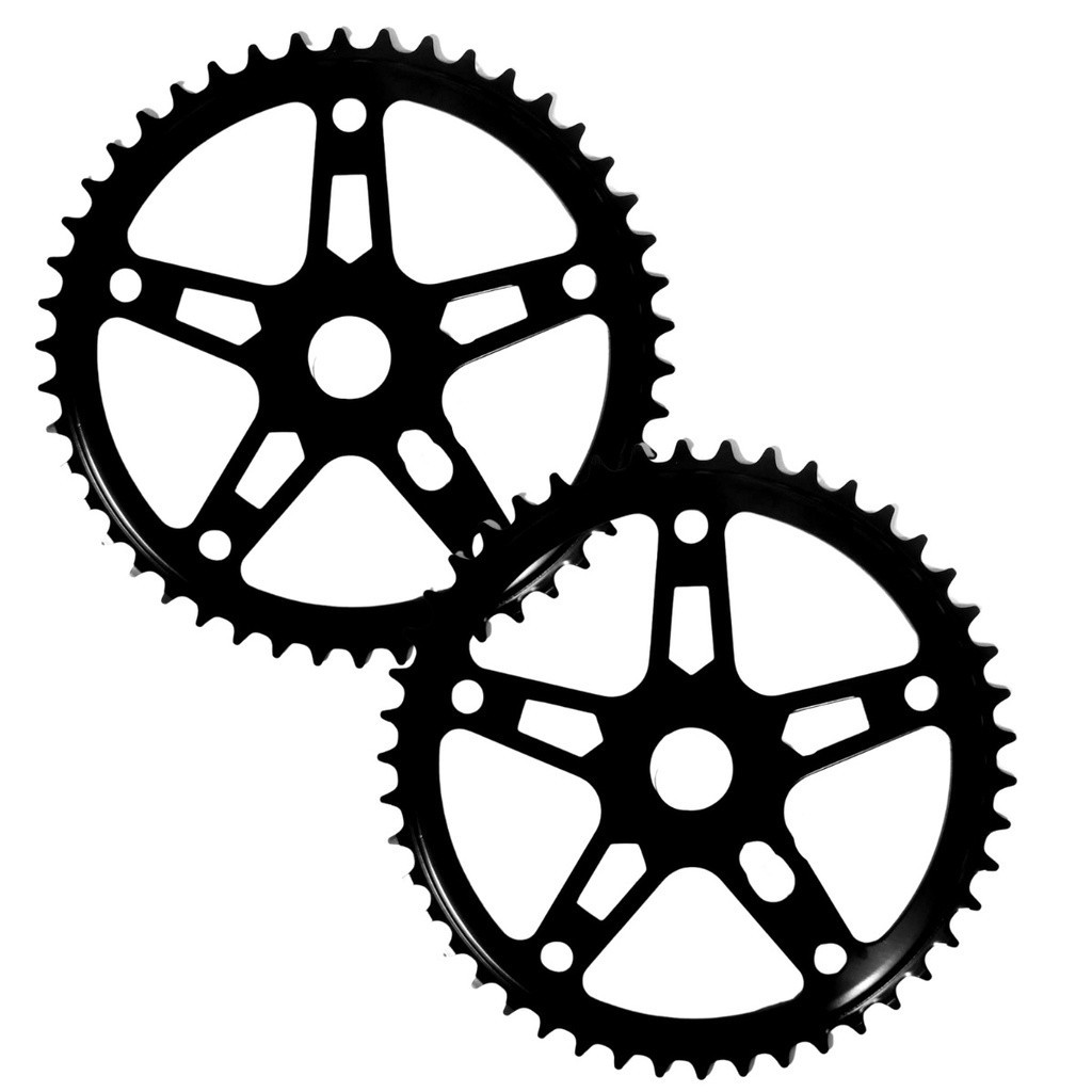 Kit 2 Coroas Roda Dentada Engrenagem 46 Dentes Grande 5 Furos Preta Para Bicicleta Aro 26 24 20
