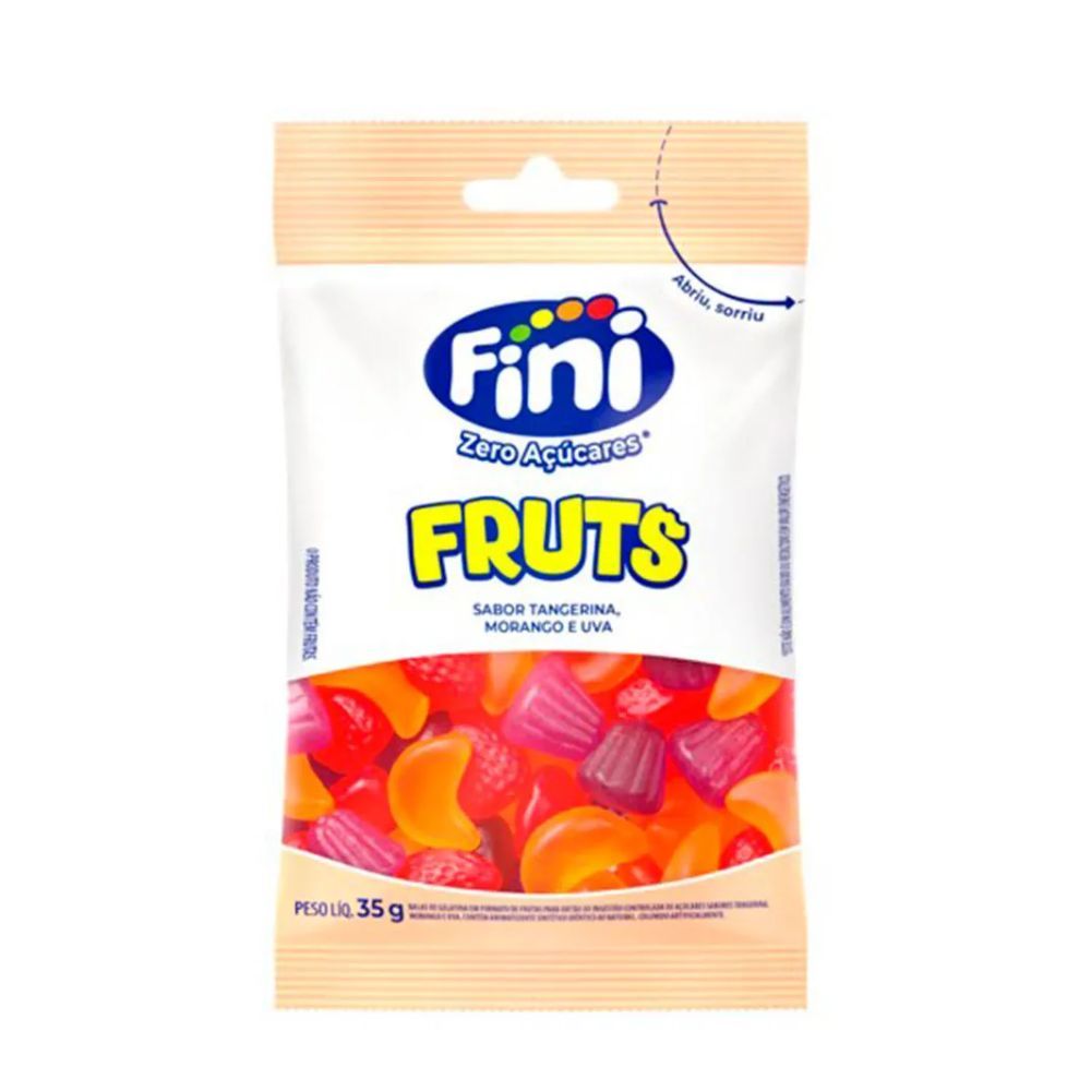 Bala Fini Fruts Zero Açúcares Sabor Tangerina, Morango e Uva 35g
