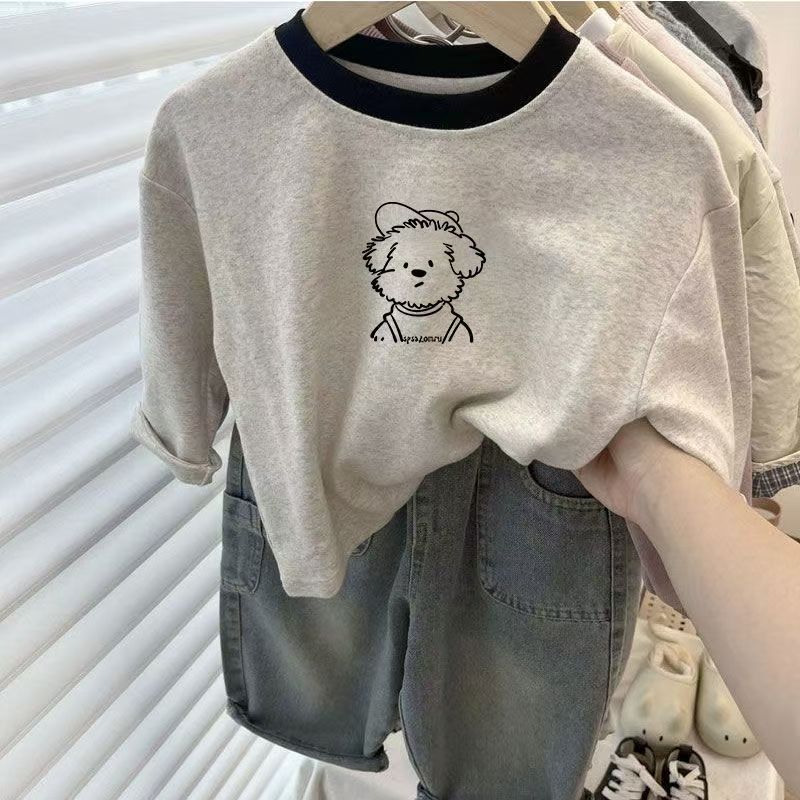 Crianças puro algodão de manga comprida camisetas médio pequeno crianças novo estilo meninos meninas topos moda bebê na 