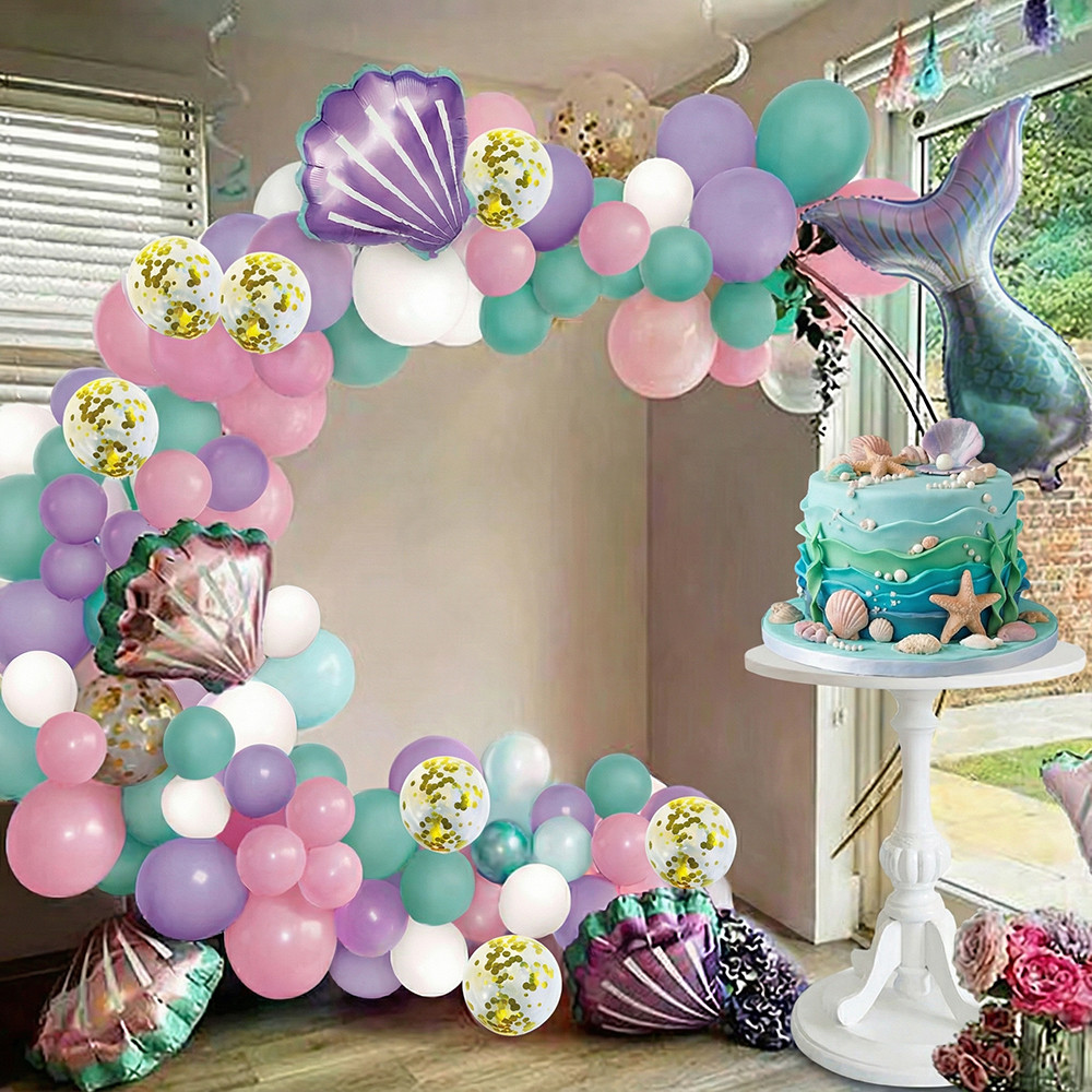 Kit Balões Festa 5" 10" 12" 16" 31" 102 Peças Rabo Peixe Concha Lantejoulas Festas e Eventos M1016