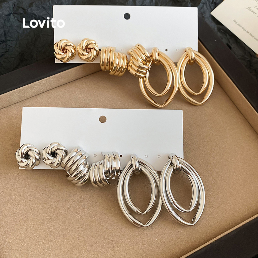 Lovito Brincos Casuais de Metal Texturizado LFA108066 em Oferta na Shopee