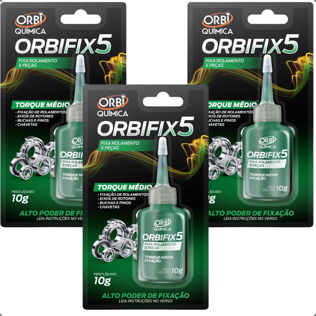 Kit 3 Fixa Rolamento Buchas Eixos Orbifix 5 Torque Médio 10g Orbi Química Adesivo Anaeróbico
