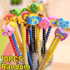 Geetoy Kit 10 Lápis Fofos Animais Pequenos com Borracha Educativo Infantil!