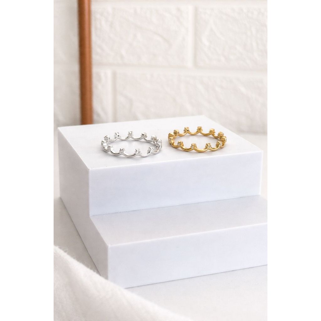 Anel semi joia coroa com estrela de zirconia