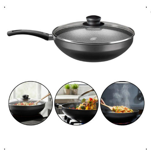 Wok Frigideira Panela Antiaderente Tampa 24cm Mta Grafite