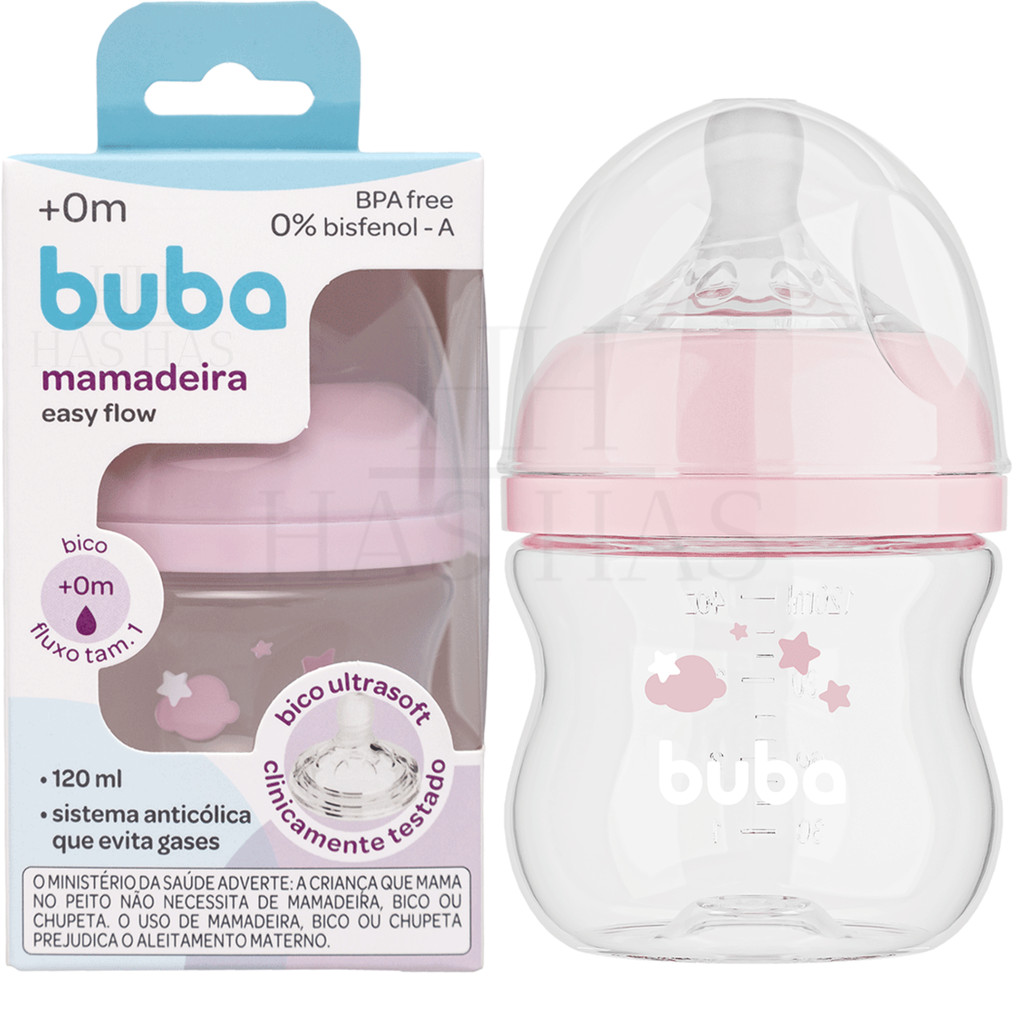 Mamadeira Buba 120ml +0 Meses Anticólica Nuvem Rosa Menina Easy Flow Ultra Soft Tamanho 1 Fluxo 1