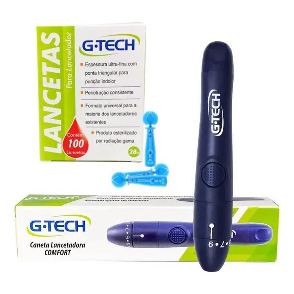 Caneta Lancetadora G-tech Para Diabetes+ 100 Lancetas Agulha