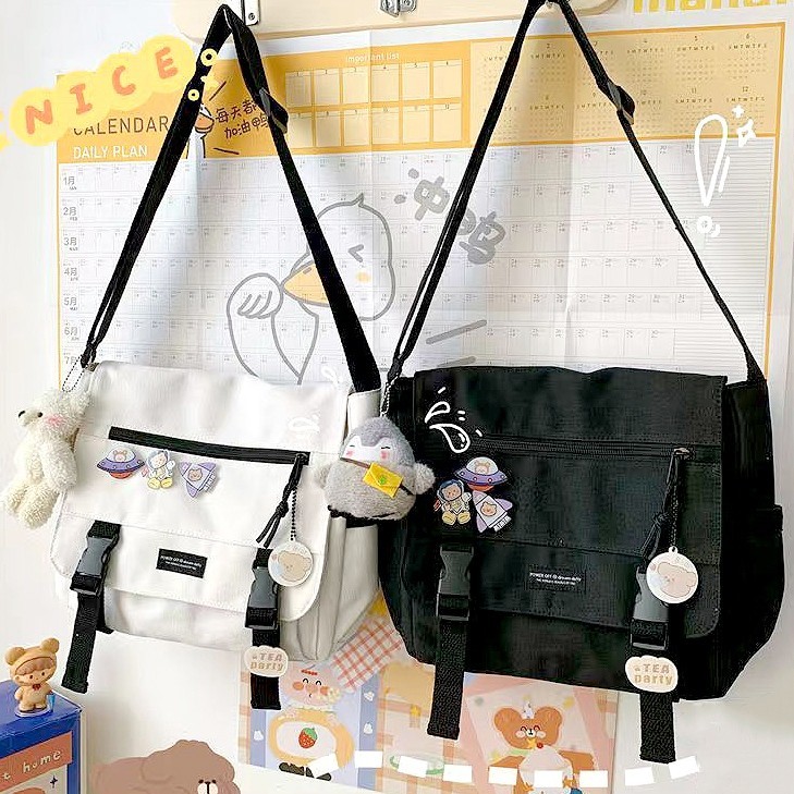 HANVIK Bolsa Tiracolo Unissex Estilo Japonês Harajuku – Carteiro de Lona Retrô com Design Estudantil e Urbano em Oferta na Shopee