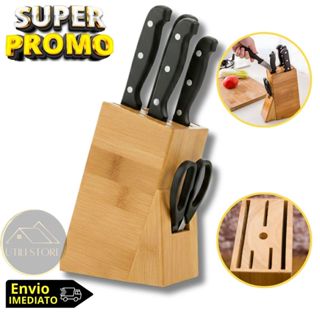 Porta Facas Bambu Cepo Organizador de Cozinha Bancada Faqueiro Madeira Até 5 Facas e Tesoura Cozinha em Oferta na Shopee